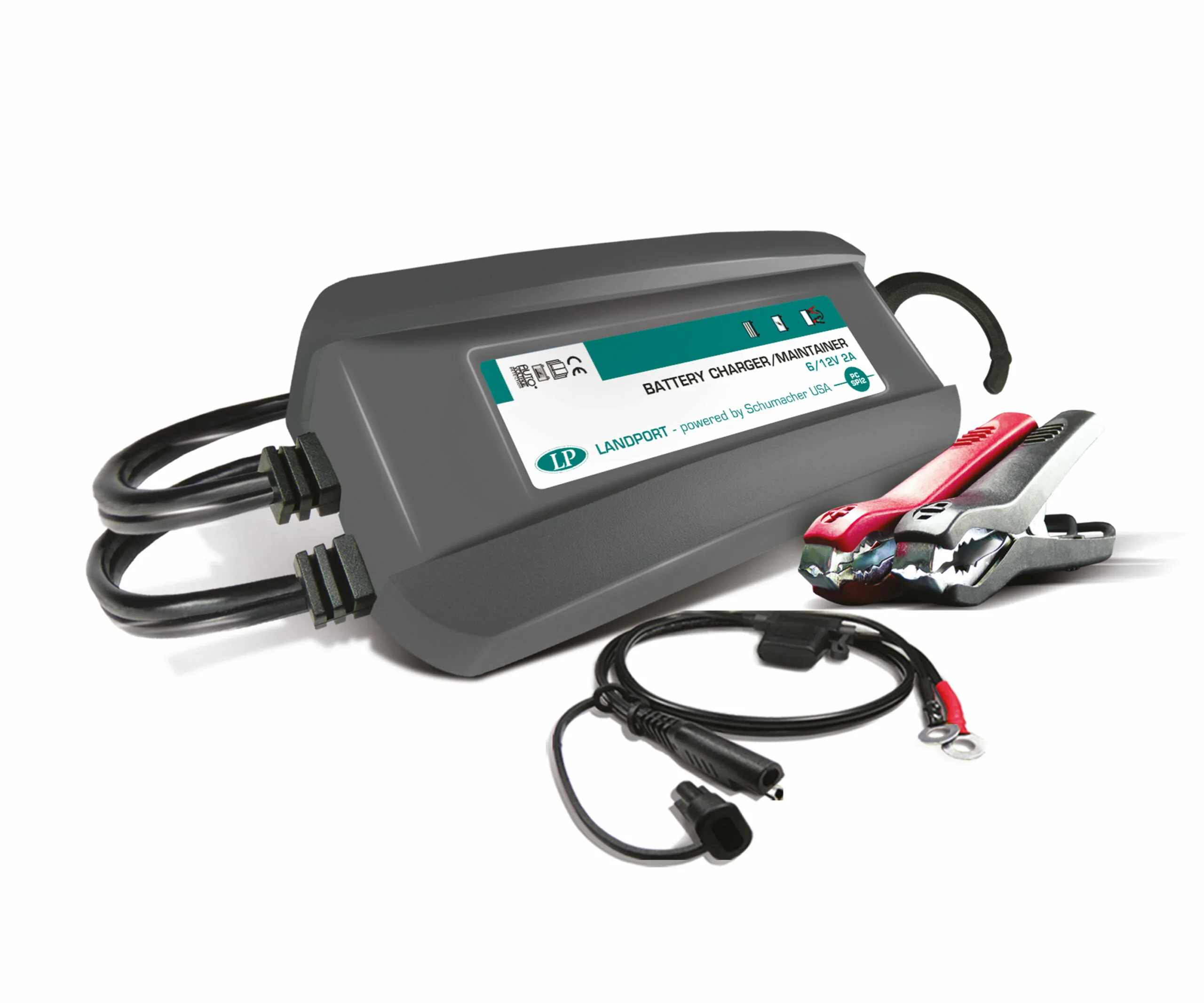 Batterie-Ladegerät SPI-2 mit 6/12 V, 2 A Ladestrom - viel Zubehör -